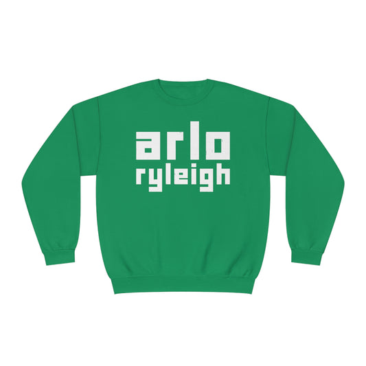 Unisex Crew Neck Sweatshirt, Arlo Ryleigh Block Logo, Kelly Green & White