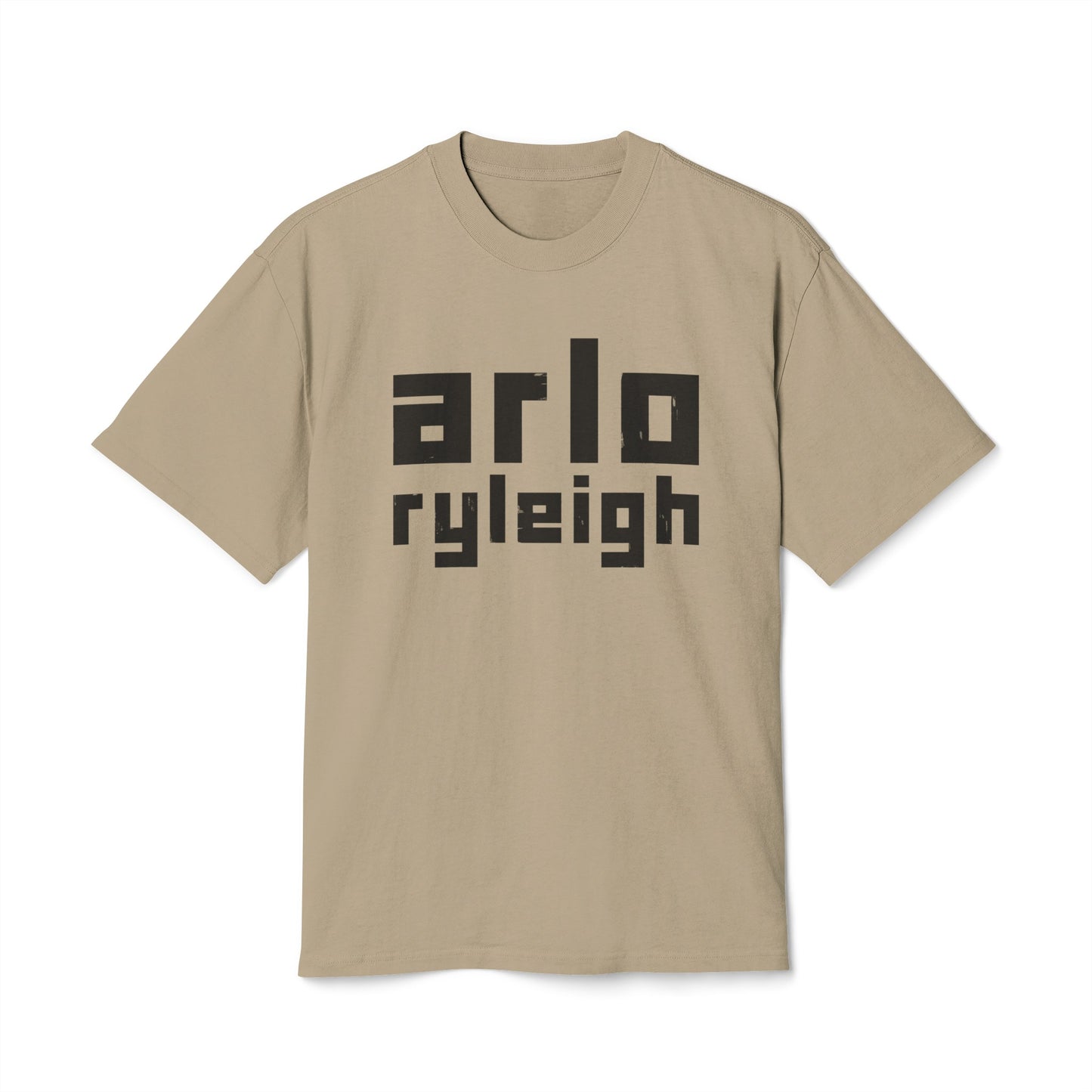 Men's Boxy Oversize Fit - Heavy Faded Tee, Arlo Ryleigh Block Logo, Faded Khaki & Black