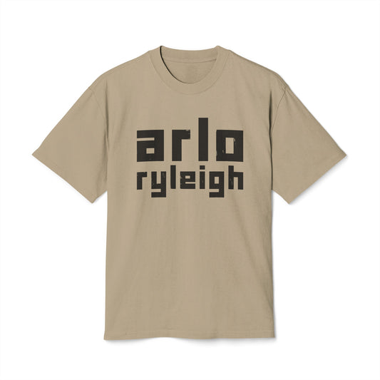 Men's Boxy Oversize Fit - Heavy Faded Tee, Arlo Ryleigh Block Logo, Faded Khaki & Black