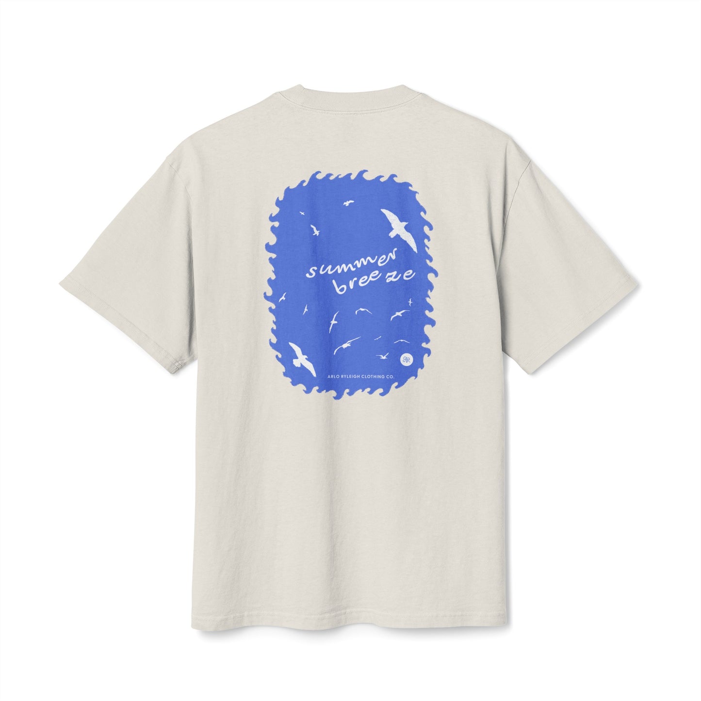 Women's Boxy Oversize Fit - Heavy Faded Tee, Summer Breeze Graphic, Faded Bone & Blue