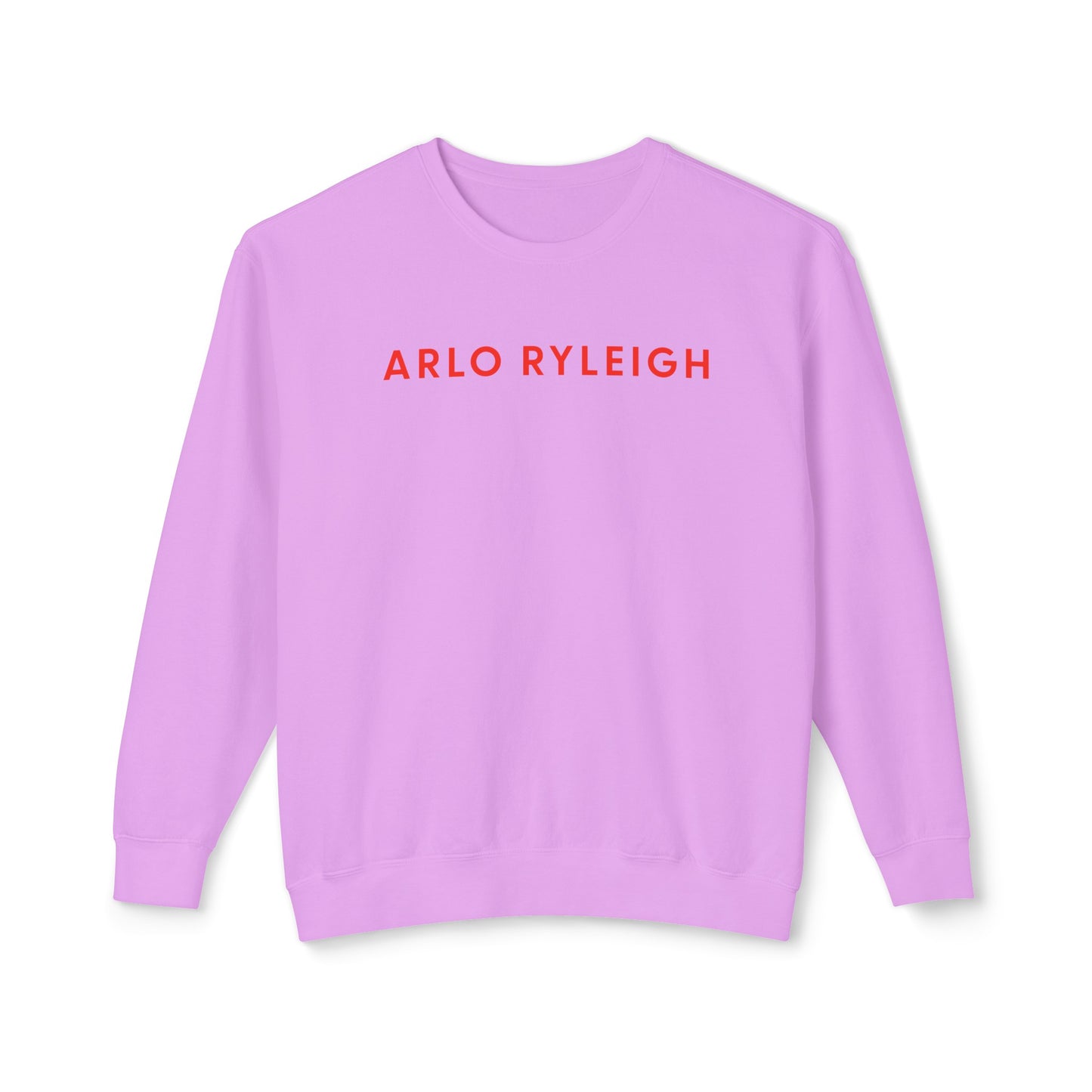 Unisex Lightweight Crewneck Sweatshirt, Arlo Ryleigh - Brand Across Graphic Crew, Neon Violet & Fire Red