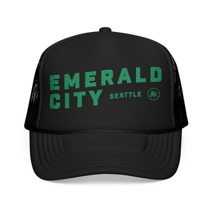 Emerald City Seattle, Black & Green - Embroidered Foam Trucker Hat