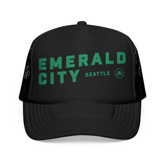 Emerald City Seattle, Black & Green - Embroidered Foam Trucker Hat