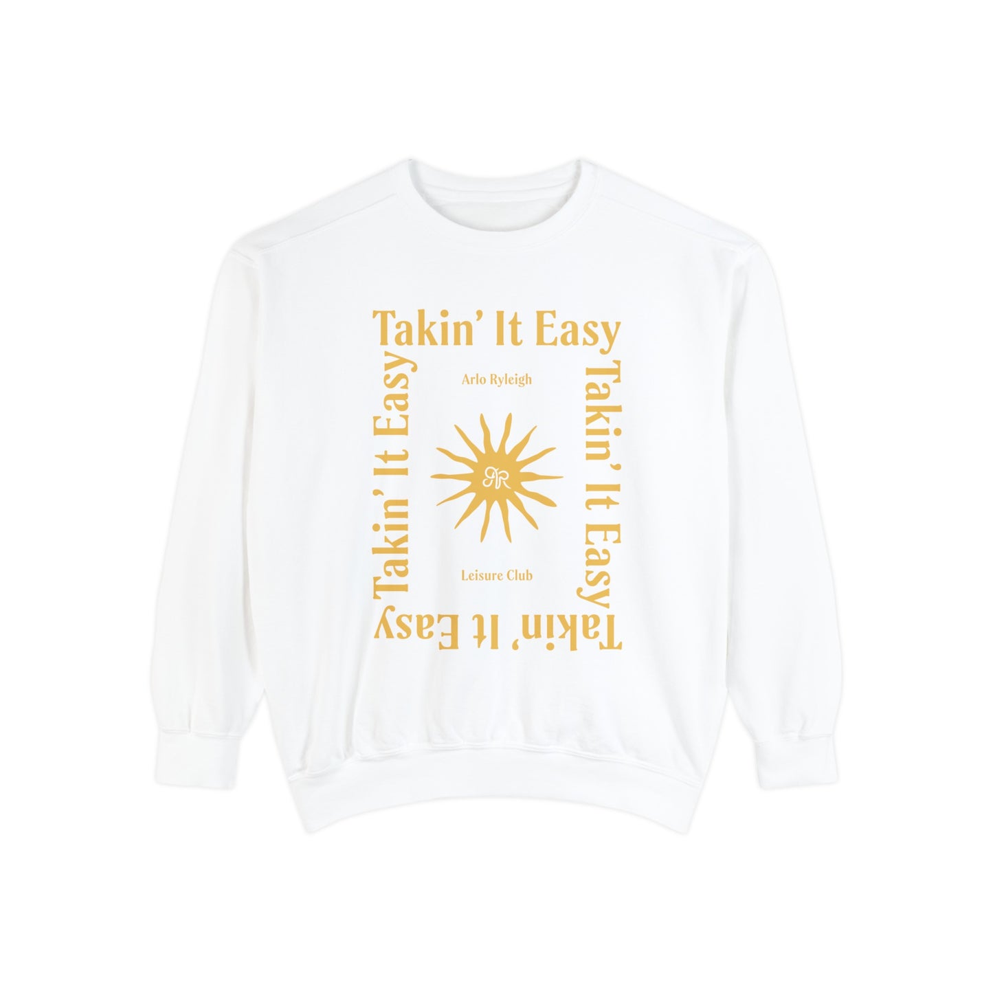 Women's Crewneck Sweatshirt, Arlo Ryleigh Leisure Club Takin It Easy Sun Frame Graphic, White