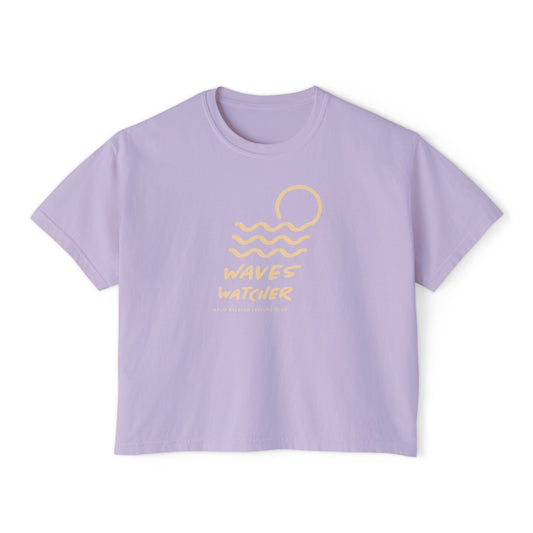 Women's Boxy Tee, Arlo Ryleigh Leisure Club - Waves Watcher, Orchid & Cream