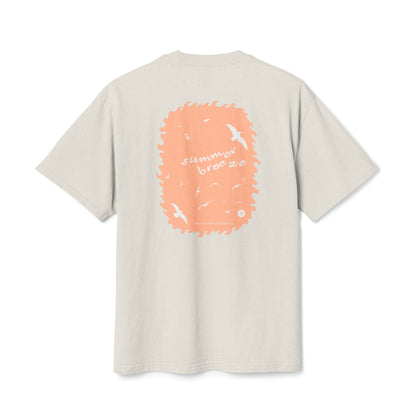 Women's Boxy Oversize Fit - Heavy Faded Tee, Summer Breeze Graphic, Faded Bone & Peach