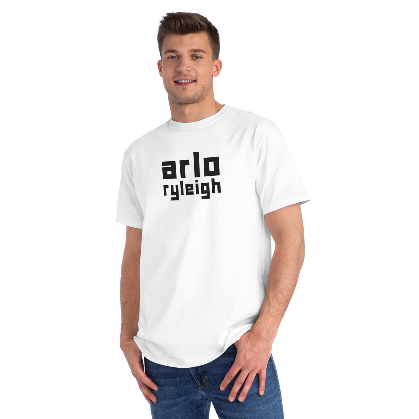 Men's Arlo Ryleigh Block Logo, White - Organic T-Shirt