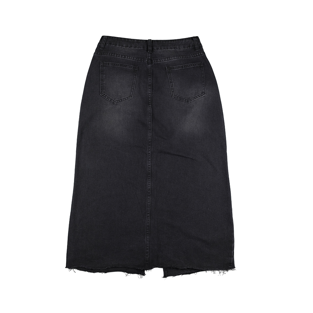 Women's European Style Midi Black Denim Skirt