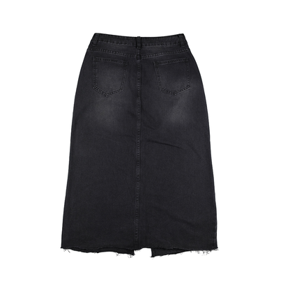 Women's European Style Midi Black Denim Skirt