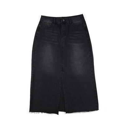 Women's European Style Midi Black Denim Skirt