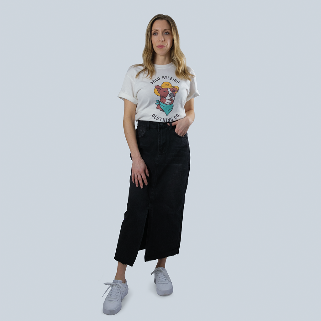Women's European Style Midi Black Denim Skirt