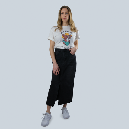 Women's European Style Midi Black Denim Skirt