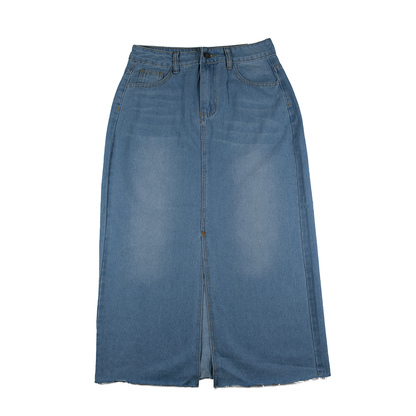 Women's European Style Midi Blue Denim Skirt