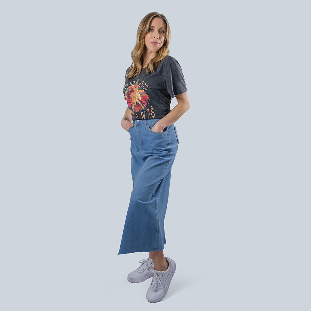 Women's European Style Midi Blue Denim Skirt