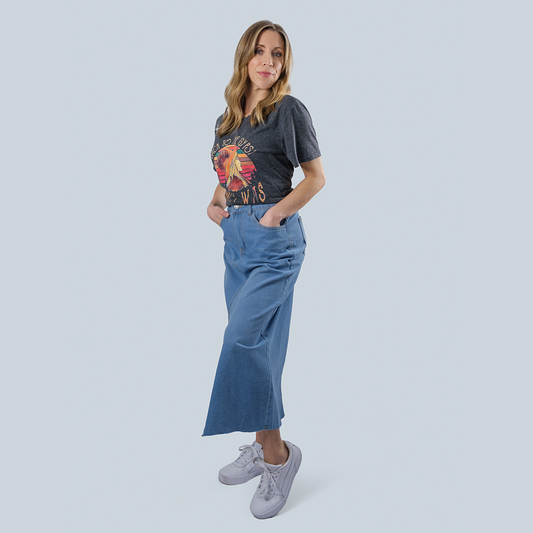 Women's European Style Midi Blue Denim Skirt