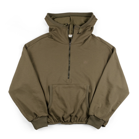 Women’s Half Zip Up Hoodie with Original AR Monogram Embroidered (Army Green)