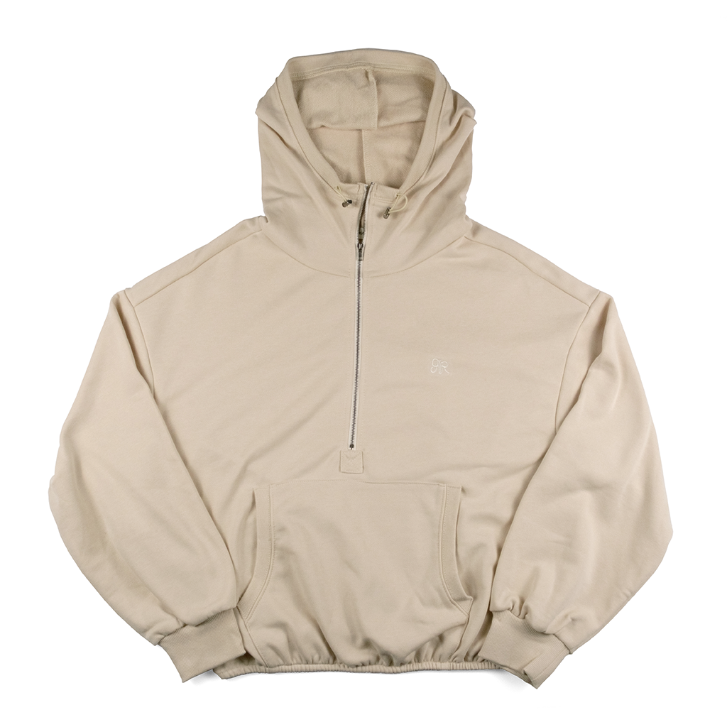 Women’s Half Zip Up Hoodie with Original AR Monogram Embroidered (Beige)