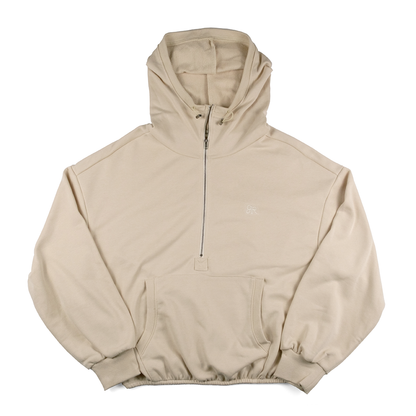 Women’s Half Zip Up Hoodie with Original AR Monogram Embroidered (Beige)