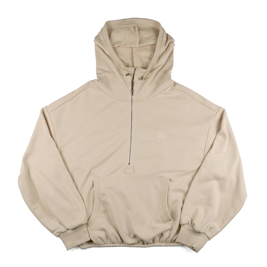 Women’s Half Zip Up Hoodie with Original AR Monogram Embroidered (Beige)