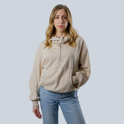 Women’s Half Zip Up Hoodie with Original AR Monogram Embroidered (Beige)