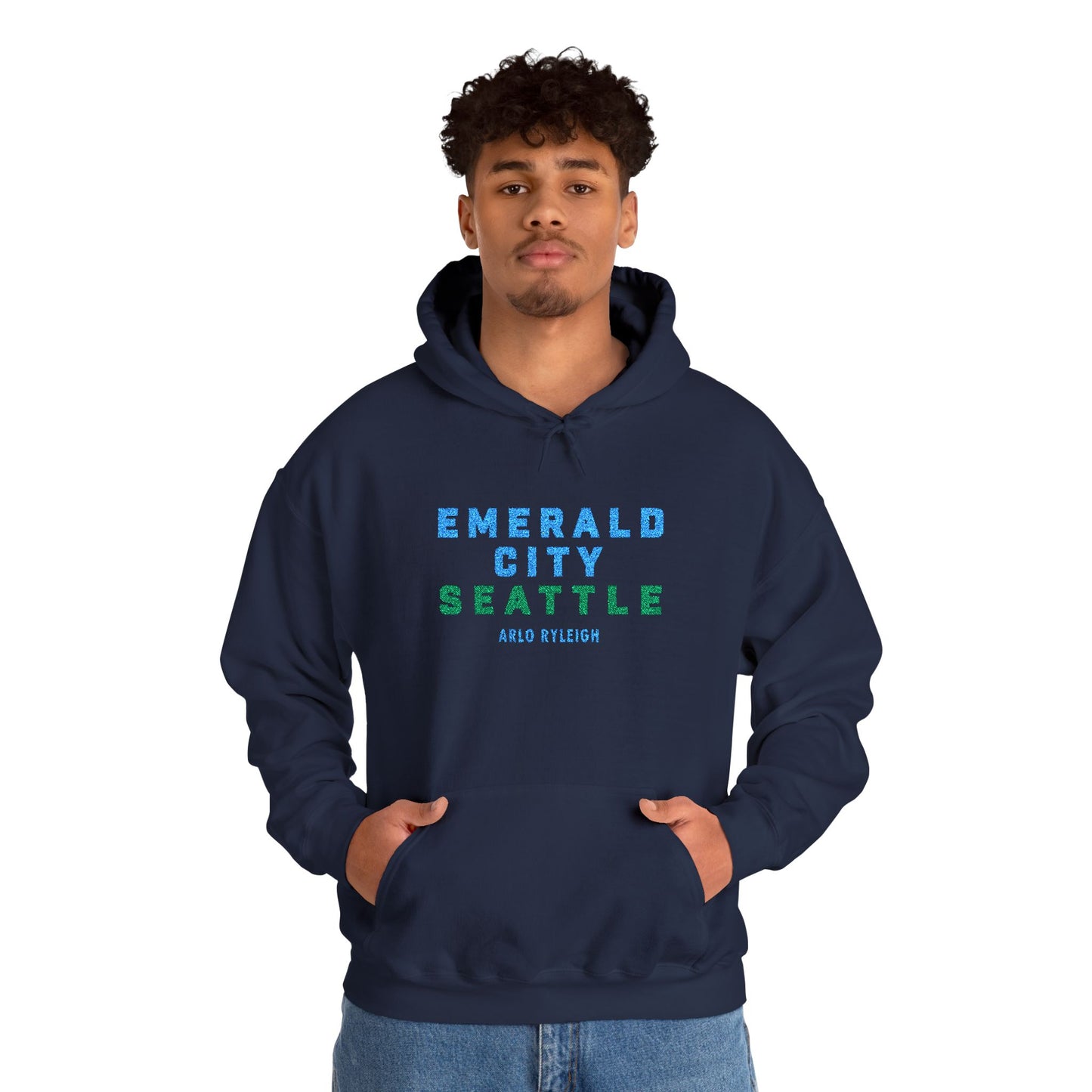 Unisex Arlo Ryleigh Emerald City Seattle, Navy - Embroidered Pullover Hoodie