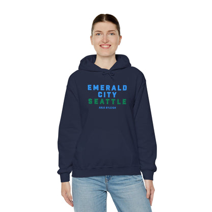 Unisex Arlo Ryleigh Emerald City Seattle, Navy - Embroidered Pullover Hoodie