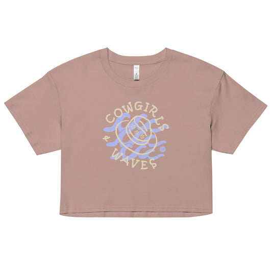 Women’s Crop Tee, Cowgirls & Waves Graphic, Hazy Pink